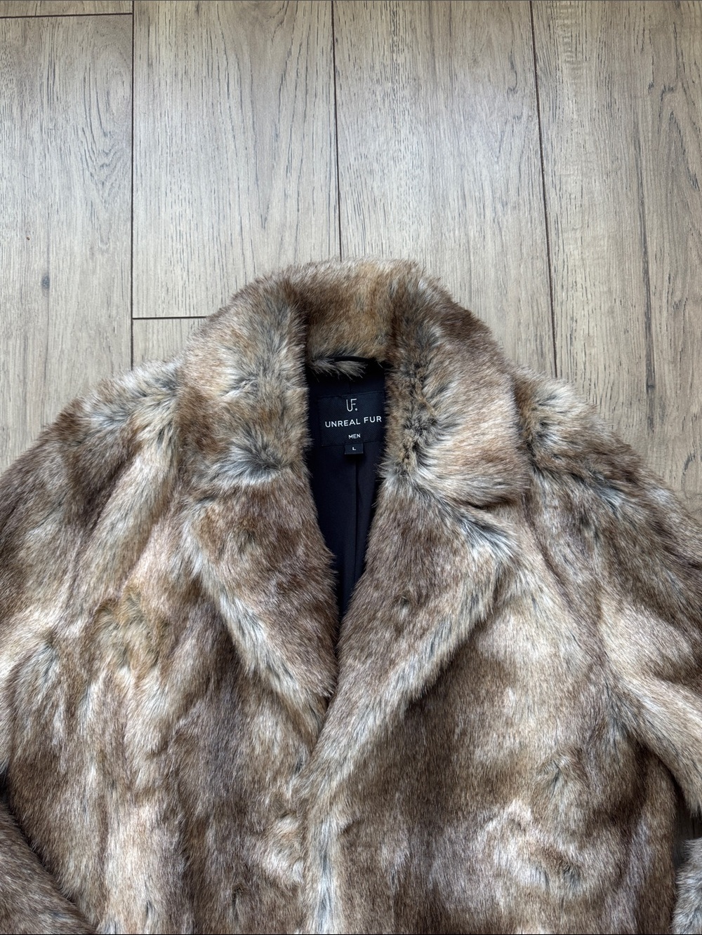 Unreal Fur Lupin Blazer Faux Fur Coat Brown Men’s Large Certified Vegan - Picture 2 of 11